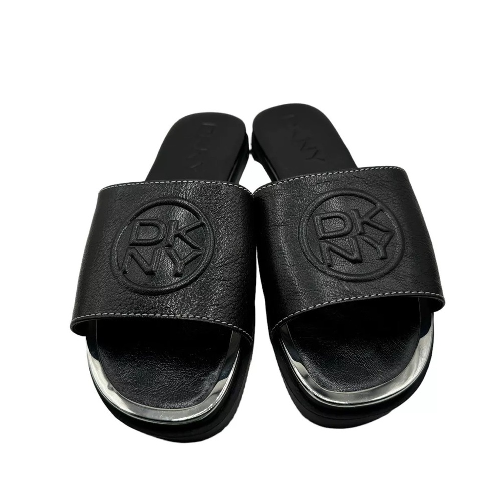 NIB DKNY Baby Flat Slide Himalaya Leather Black Sandals – Size 8.5 - Picture 2 of 8